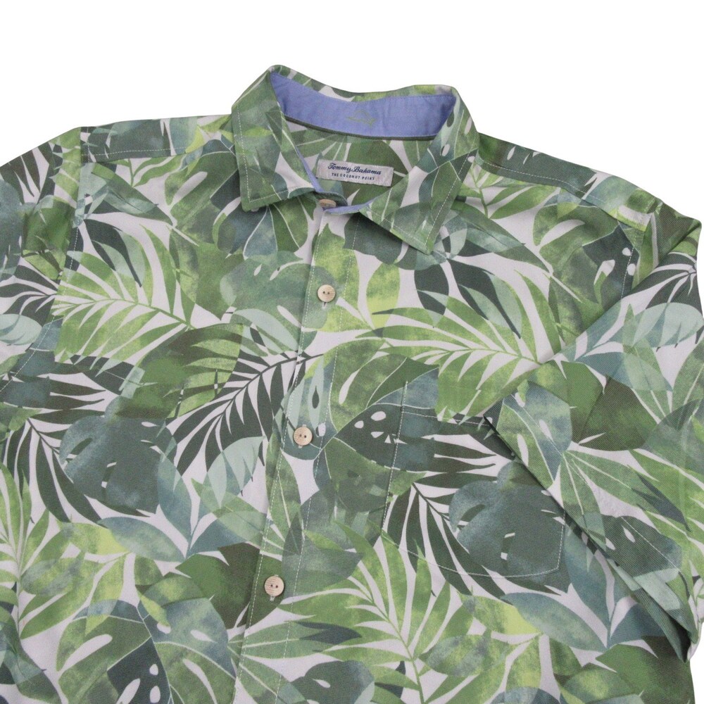 Tommy Bahama Mens Tropical Shirt XL Green Floral‎ Tencel Modal Coolmax Polyester